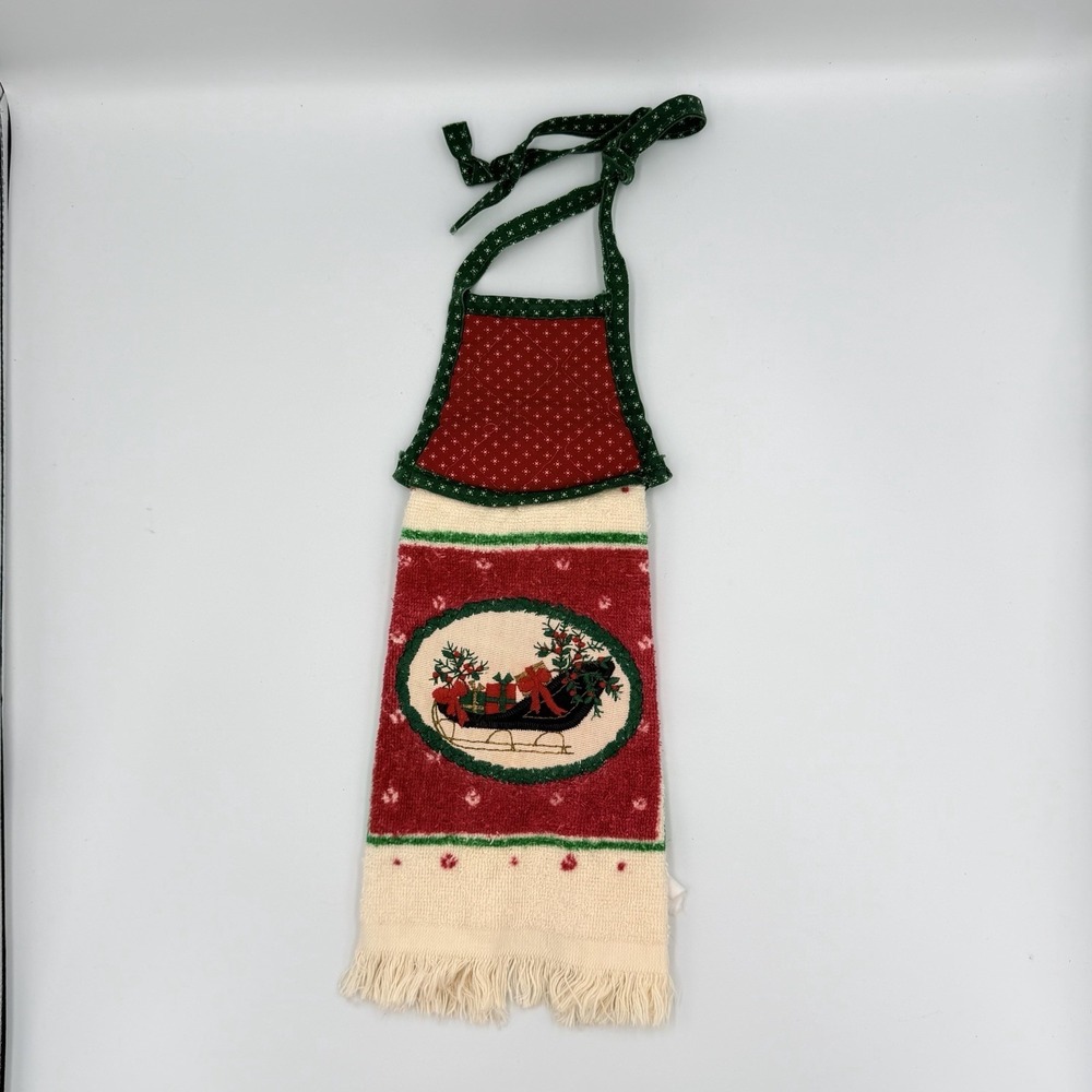 VTG Christmas Hanging Kitchen Towel Quilted Top Embroidered Sleigh‎ Decor B